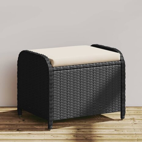 Tuinkruk met kussen 58x46x46 cm poly rattan zwart 1