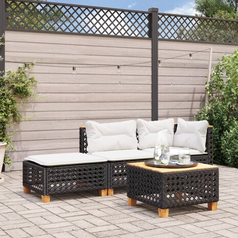 Tuinkruk met kussen 63,5x56x32 cm poly rattan zwart 3