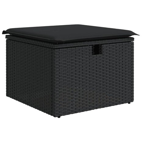 Tuinkruk met kussen 55x55x37 cm poly rattan zwart 2