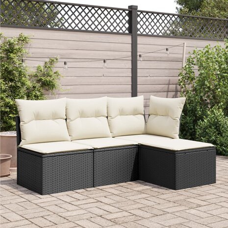 Tuinkruk met kussen 55x55x37 cm poly rattan zwart 3