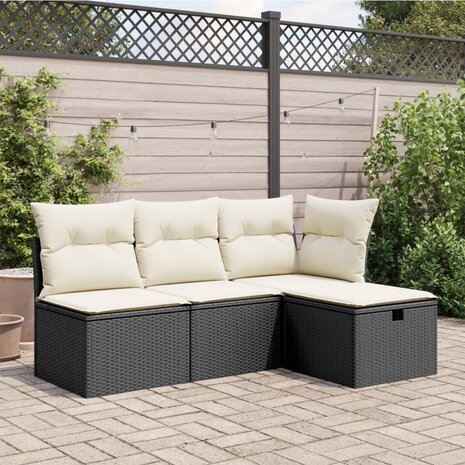 Tuinkruk met kussen 55x55x37 cm poly rattan zwart 3