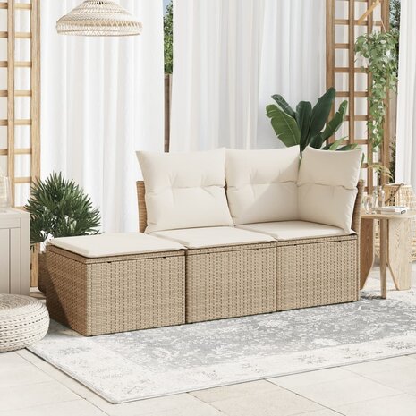 Tuinkruk met kussen 55x55x37 cm poly rattan beige 3