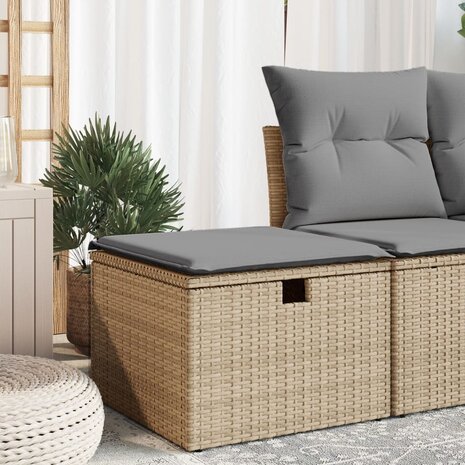 Tuinkruk met kussen 55x55x37 cm poly rattan beige 1