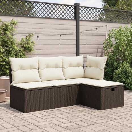 Tuinkruk met kussen 55x55x37 cm poly rattan bruin 3