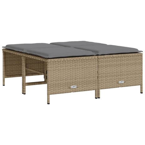 Tuinkrukken met kussens 4 st poly rattan beige 5