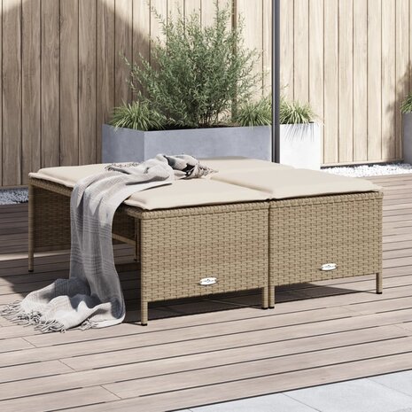 Tuinkrukken met kussens 4 st poly rattan beige 1