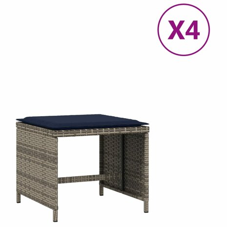 Tuinkrukken 4 st met kussens 40x40x35 cm poly rattan grijs 2