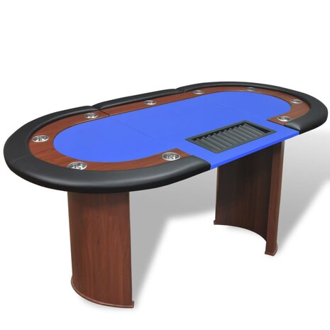 Pokertafel voor 10 personen met dealervak en fichebak blauw  1