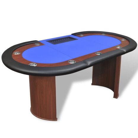 Pokertafel voor 10 personen met dealervak en fichebak blauw  4