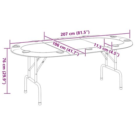 Pokertafel voor 10 spelers inklapbaar 206x106x75 cm groen 5