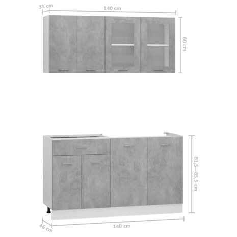 4-delige Keukenkastenset bewerkt hout betongrijs 8