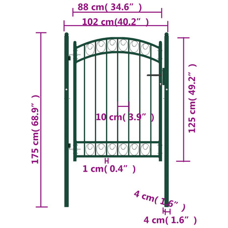 Poort met gebogen bovenkant 100x125 cm staal groen 5