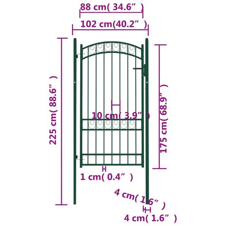 Poort met gebogen bovenkant 100x175 cm staal groen 5