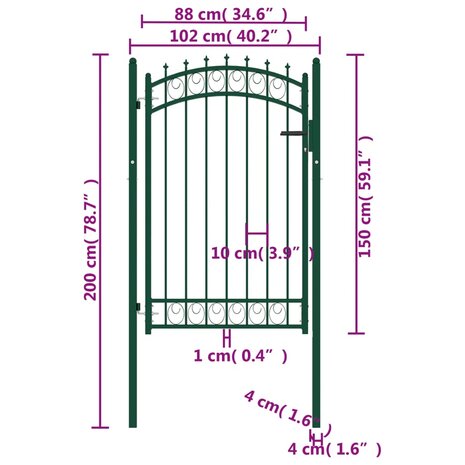 Poort met speerpunten 100x150 cm staal groen 5