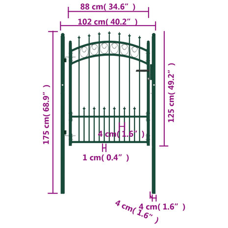 Poort met speerpunten 100x125 cm staal groen 5