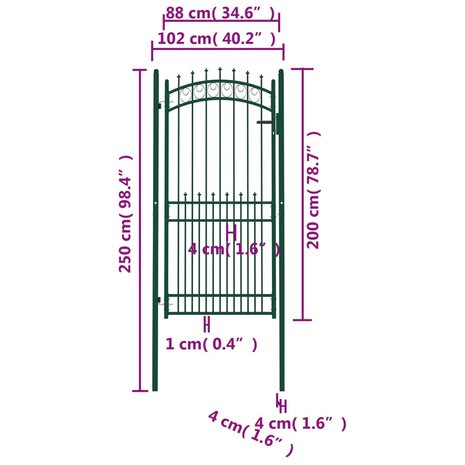 Poort met speerpunten 100x200 cm staal groen 5