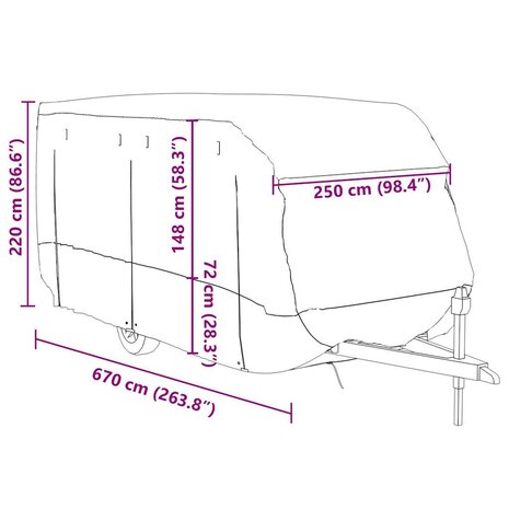 Caravanhoes 670x250x220 cm vliesvlies grijs 11