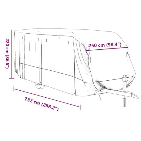 Caravanhoes 732x250x220 cm vliesvlies grijs 11