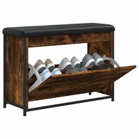 Schoenenbankje met klaplade 82x32x56 cm gerookt eikenkleurig 4