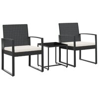 3-delige Tuinset met kussens polypropeen rattan zwart 2