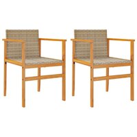 Tuinstoelen 2 st poly rattan en massief hout beige 2