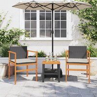 Tuinstoelen 2 st met kussens poly rattan en massief hout zwart 3