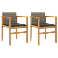 Tuinstoelen 2 st met kussens poly rattan en massief hout grijs 2
