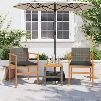 Tuinstoelen 2 st met kussens poly rattan en massief hout grijs 3