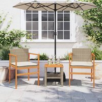 Tuinstoelen 2 st met kussens poly rattan en massief hout beige 3