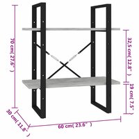 Boekenkast met 2 schappen 60x30x70 cm bewerkt hout betongrijs 7