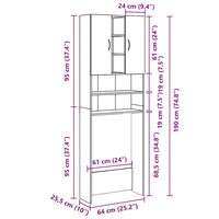 Wasmachinekast 64x25,5x190 cm grijs sonoma eikenkleurig 9