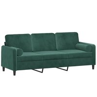 Driezitsbank met sierkussens 180 cm fluweel donkergroen 3