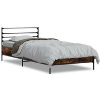 Bedframe bewerkt hout en metaal gerookt eikenkleurig 75x190 cm 2