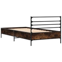 Bedframe bewerkt hout en metaal gerookt eikenkleurig 75x190 cm 6