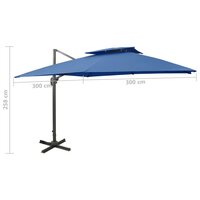 Zweefparasol met dubbel dak 300x300 cm azuurblauw 9