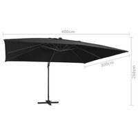 Zweefparasol met LED-verlichting en paal 400x300 cm zwart 9
