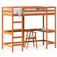 Hoogslaper met bureau massief grenenhout wasbruin 90x200 cm 2