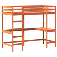Hoogslaper met bureau massief grenenhout wasbruin 90x200 cm 3