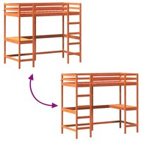 Hoogslaper met bureau massief grenenhout wasbruin 90x200 cm 7
