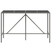 Bartafel met glazen blad 180x70x110 cm poly rattan grijs 3