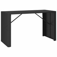 Bartafel met glazen blad 185x80x110 cm poly rattan zwart 2
