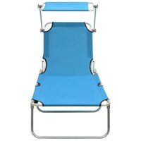 Ligbed met luifel inklapbaar staal turquoise en blauw 3