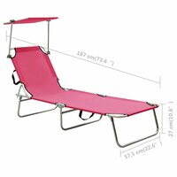 Ligbed inklapbaar met luifel aluminium roze 9