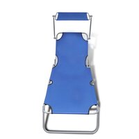 Ligbed inklapbaar met luifel staal en stof blauw 3