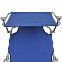 Ligbed inklapbaar met luifel staal en stof blauw 5