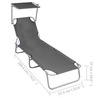 Ligbed inklapbaar met luifel aluminium grijs 7