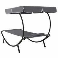 Loungebed met luifel en kussen grijs 4