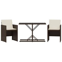3-delige Bistroset met kussens poly rattan bruin 2