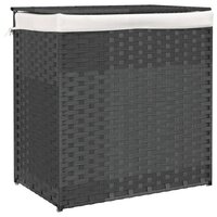 Wasmand met 2 vakken 53x35x57 cm poly rattan grijs 2