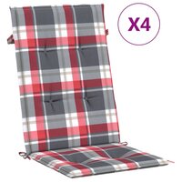 Tuinstoelkussens 4 st 120x50x3 cm stof ruitpatroon rood 2